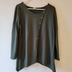 Chalet Asymmetrical Button-Front Top - Green Medium